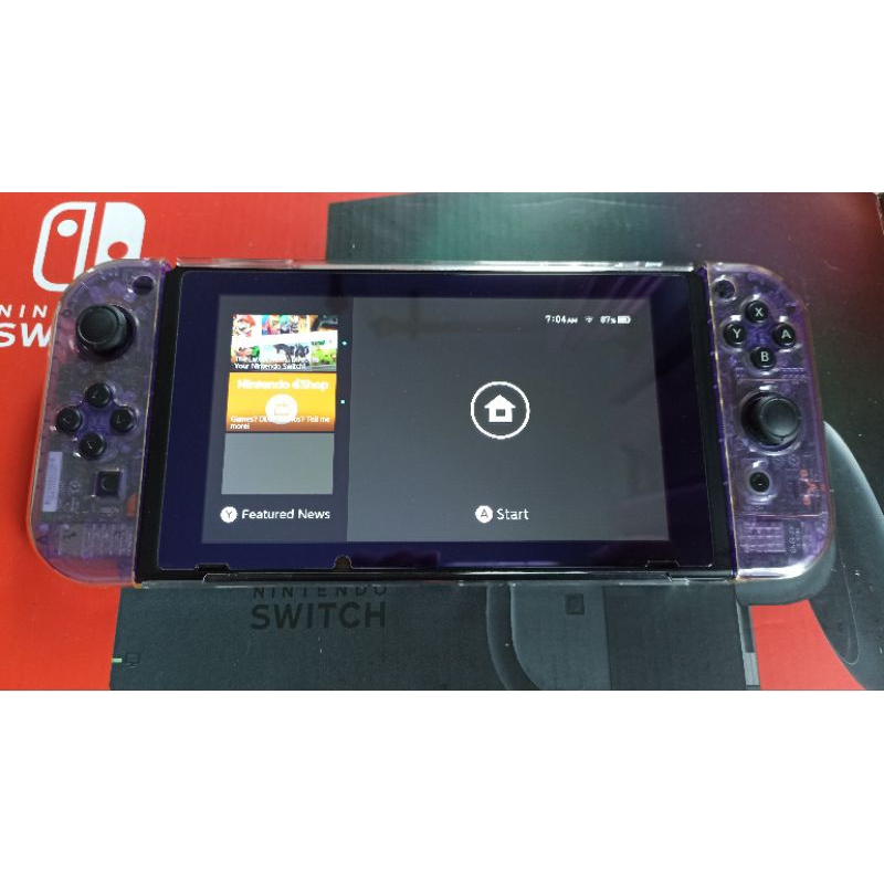(ครบกล่อง) เครื่อง Nintendo Switch v.2 เปลี่ยนกรอบใส กล่องแดง แบตอึด  มือสอง สภาพ 92%