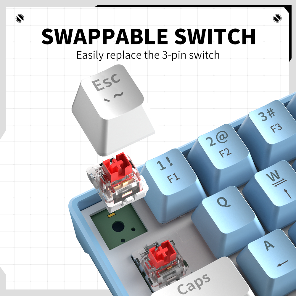 ZIFRIEND T62 เกมคีย์บอร์ดเครื่องกล 60% เลย์เอาต์ pluggable wired two-color PBT keycap