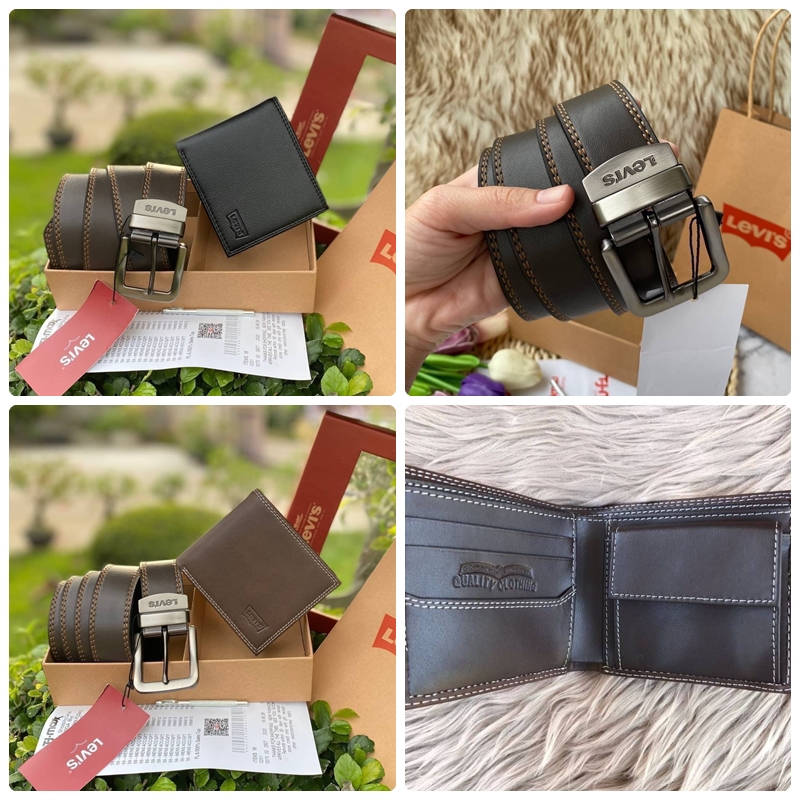 รุ่นขายดี🔥ซื้อ1ได้ถึง2ใบ! ลีวายเข็มขัดกระเป๋าสตางค์ หนังวัวแท้ LEVIS REAL LEATHER BELT & WALLET VALU