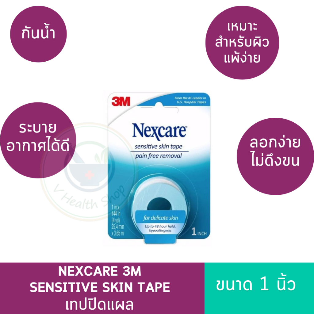 Nexcare 3M  Sensitive Skin Tape เทปปิดแผลสำหรับผิวแพ้ง่าย 1 ม้วน