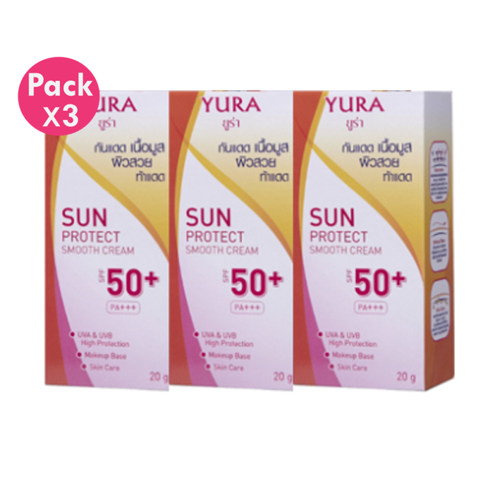 โปรโมชั่น 3 กล่อง Yura Sun Protect Smooth ยูร่า ซัน ครีมกันแดด SPF50+ PA+++ 20g.