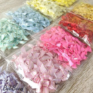 โบว์ผ้าขอบทองสีล้วน/คละสี 50/100ชิ้น