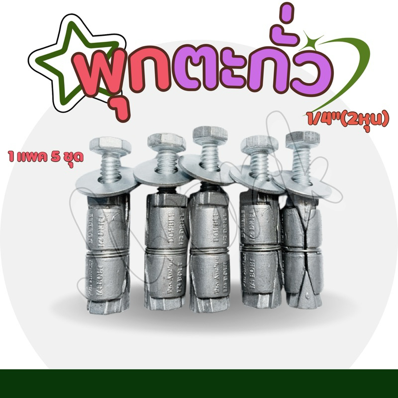 พุกตะกั่ว 1/4"(2หุน) พร้อมน๊อตและแหวน 1 แพ็ค บรรจุ 5 ชุด