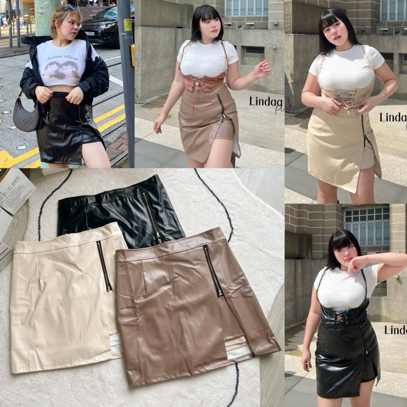 กระโปรงหนัง (รุ่นซิป) กระโปรงสาวอวบ เอว34-42นิ้ว plussize