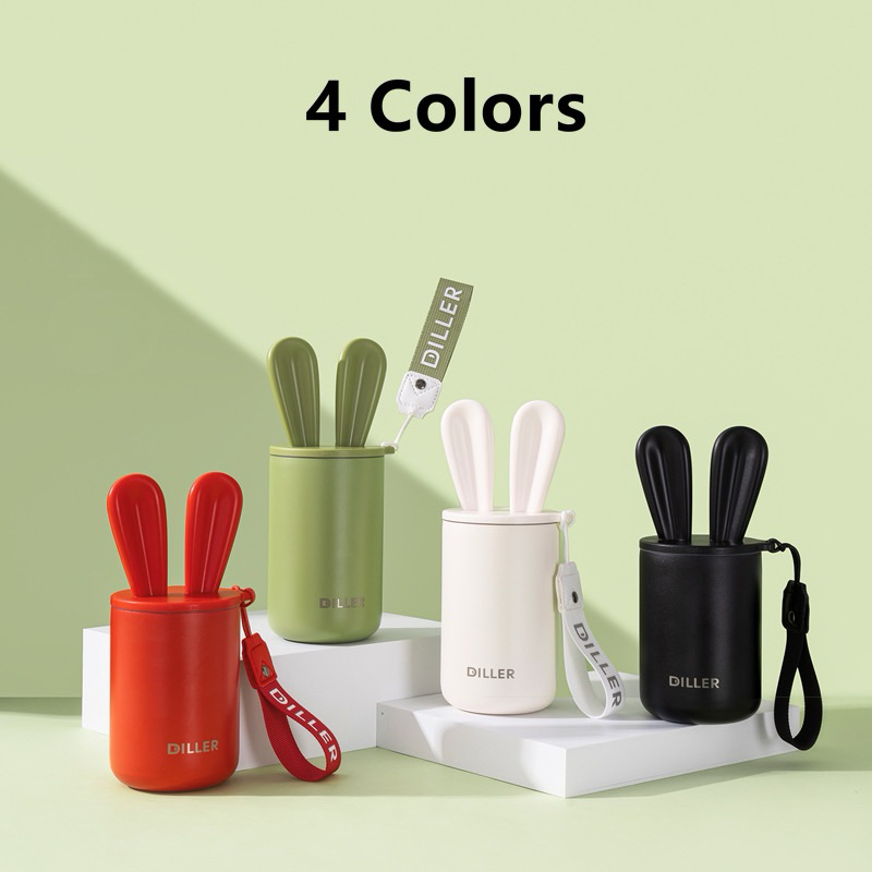 Diller แก้วกระติกน้ําร้อนหูกระต่าย สเตนเลส เก็บความร้อน 400 มล. สําหรับผู้หญิง และเด็ก