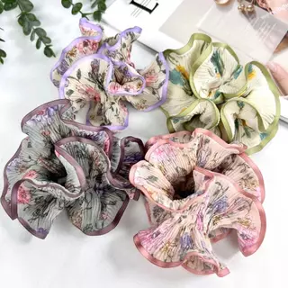 ยางรัดผมสไตล์เกาหลี ผ้าอัดพลีท ดีไซน์สวย ลายดอกไม้น่ารัก งานคุณภาพ ใช้ได้ทุกโอกาส #ยางรัดผม