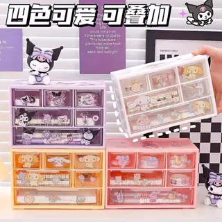 SANRIO กล่องลิ้นชักเก็บของ ลายการ์ตูน Kuromi Cinnamoroll My Melody น่ารัก หลายชั้น สําหรับเก็บเครื่องประดับ