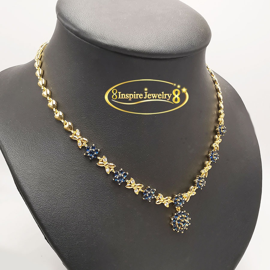 Inspire Jewelry (NN),ชุดเซ็ทสร้อยคอ สร้อยข้อมือ พร้อมต่างหู ไพลิน ประดับด้วยเพชรCZ งาน Jewelry(ขายทั้งแยก และรวม)