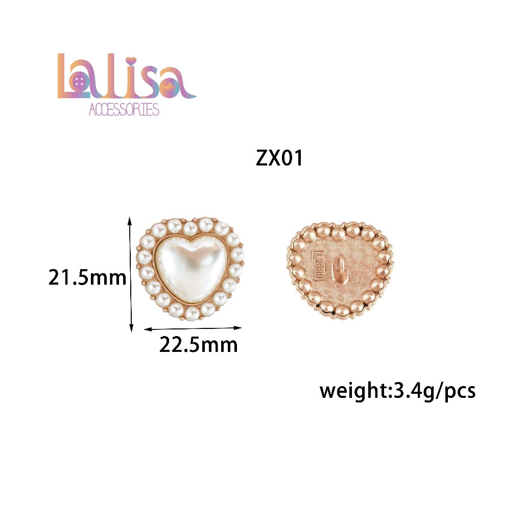 กระดุมหัวใจสำหรับเสื้อผ้าผู้หญิง อุปกรณ์ตกแต่งเสื้อผ้า กระดุมรูปหัวใจ Alloy pearl button(A-3-A-ZX01)