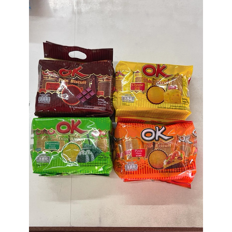 ขนม OK ขนมโอเค ขนมปังกรอบแผ่นบาง แพ็ค12ซอง Thin Biscuit