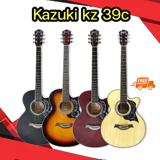 kazuki kz39c กีต้าร์โปร่ง39นิ้ว เสียงดีงานสวย งานเคลือบเงาทั้งตัว มีอุปกรณ์แถมให้เยอะมาก