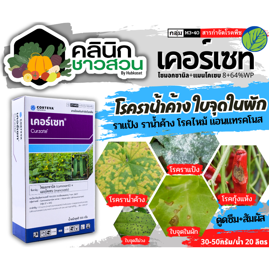 🥬 เคอร์เซท เอ็ม-8 (ไซมอกซานิล+แมนโคเซบ) บรรจุ 500กรัม ป้องกันกำจัดโรคใบไหม้