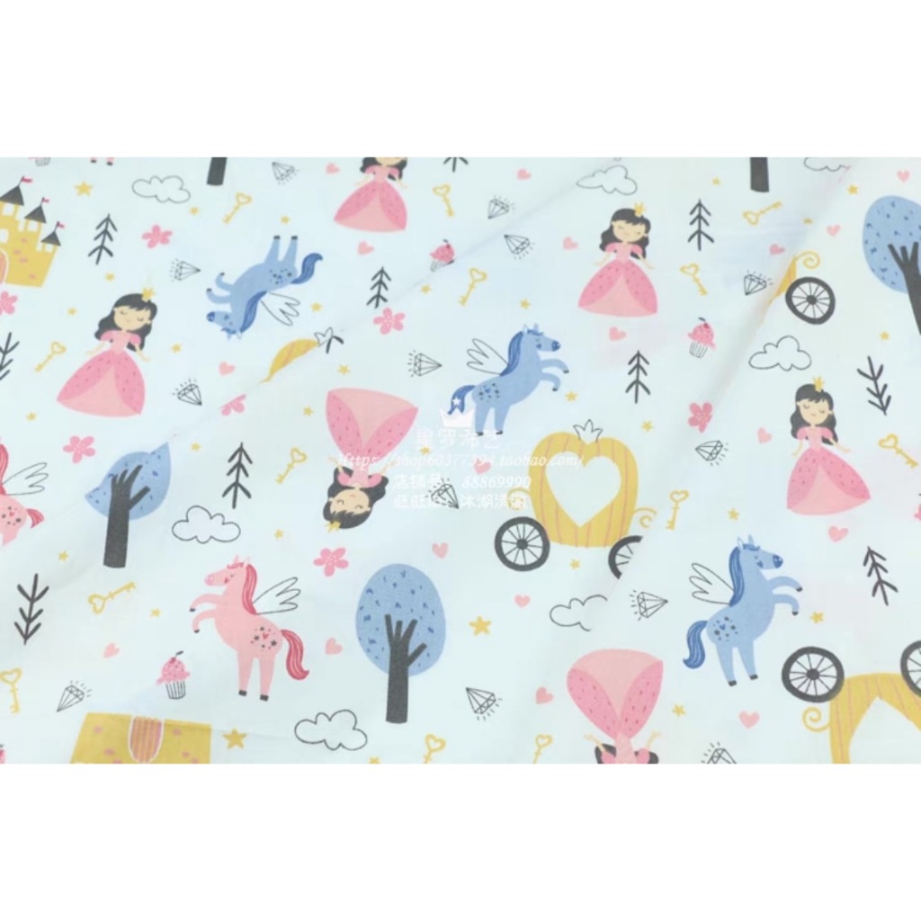 ผ้าคอตตอน 100% ทอทวิล ผ้าเมตร  ลายเจ้าหญิง หน้ากว้าง 1.60 เมตร