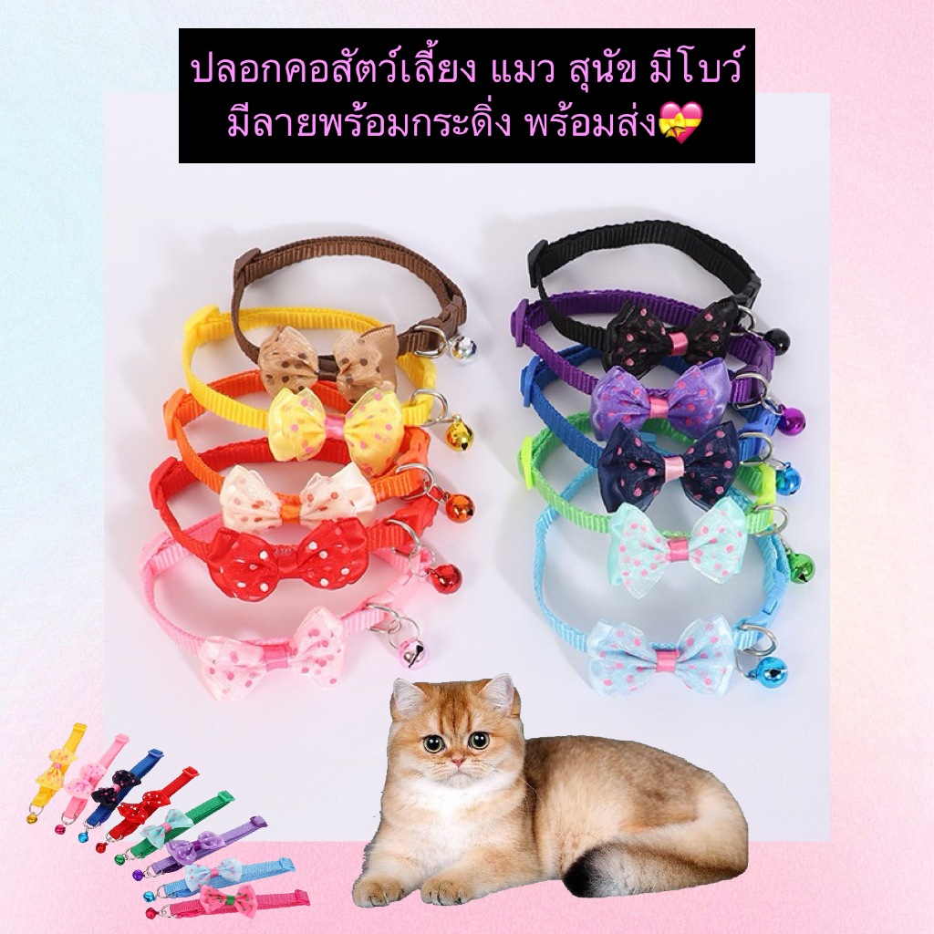MG-1140 🐾 ปลอกคอสัตว์เลี้ยง โบว์น่ารัก พร้อมกระดิ่ง เสริมความสดใสให้แมวและสุนัขของคุณ พร้อมส่ง