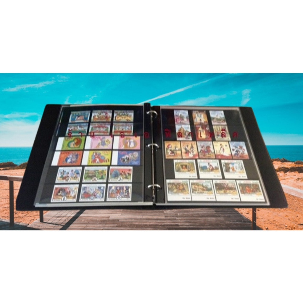 AAP – ( พื้นดำ ) แผ่นเก็บแสตมป์ มีให้เลือก 1 – 7 ช่อง – ขนาด A4 คุณภาพดี – แผ่นสะสมสตมป์ แผ่นใส่แสตมป์ แผ่นเติม ไส้เติม