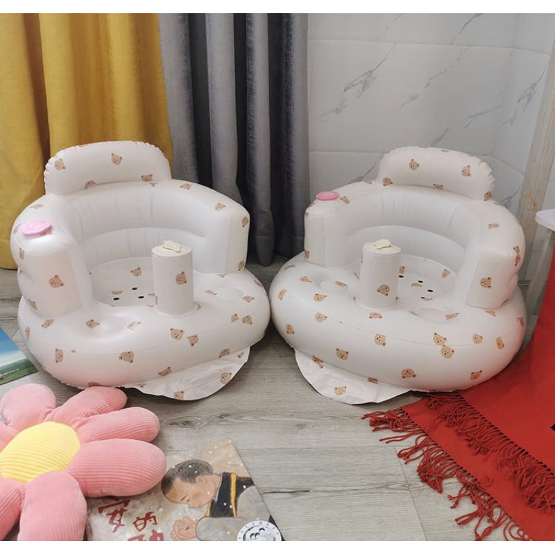 เก้าอี้หัดนั่ง เก้าอี้ฝึกนั่งเด็กอ่อน ลายหมีน่ารัก นั่งสบาย อากาศถ่ายเท ปลอดภัยป้องกันตก เบาะหัดนั่งเป่าลม มีที่สูบในตัว - รูปที่ 5