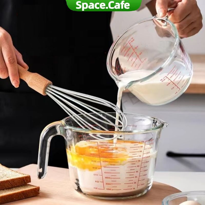 [Space.Cafe]ถ้วยตวงแก้ว 350/500/1000 มล.มีสเกล ทนร้อน 3หน่วยตวง(CUP,Oz,ml) ใช้กับไมโคเวฟได้