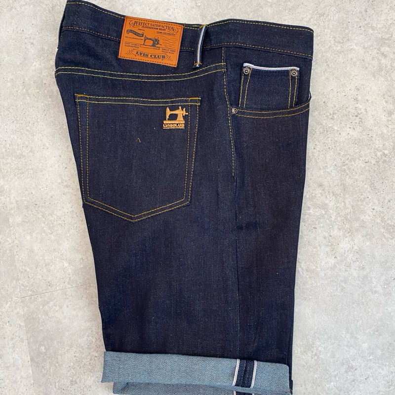 กางเกงยีนส์ริมแดงขาสั้นผ้ายืด12.5ออนซ์เป้าซิปย้อมสีDouble indigo เข้มจัดใส่สบายเฟดสวยทรงSLIM-FITป้ายหนังแท้ - รูปที่ 4