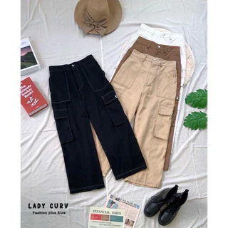 ✅เข้าเพิ่ม พร้อมส่งค่ะ/LC/ กางเกงสาวอวบ เอวสูง คาร์โก้ ทรงบอย ตะเข็บคู่ตัดสีผ้า #เสื้อผ้าไซส์ใหญ่ สาว อ้วน พลัสไซส์