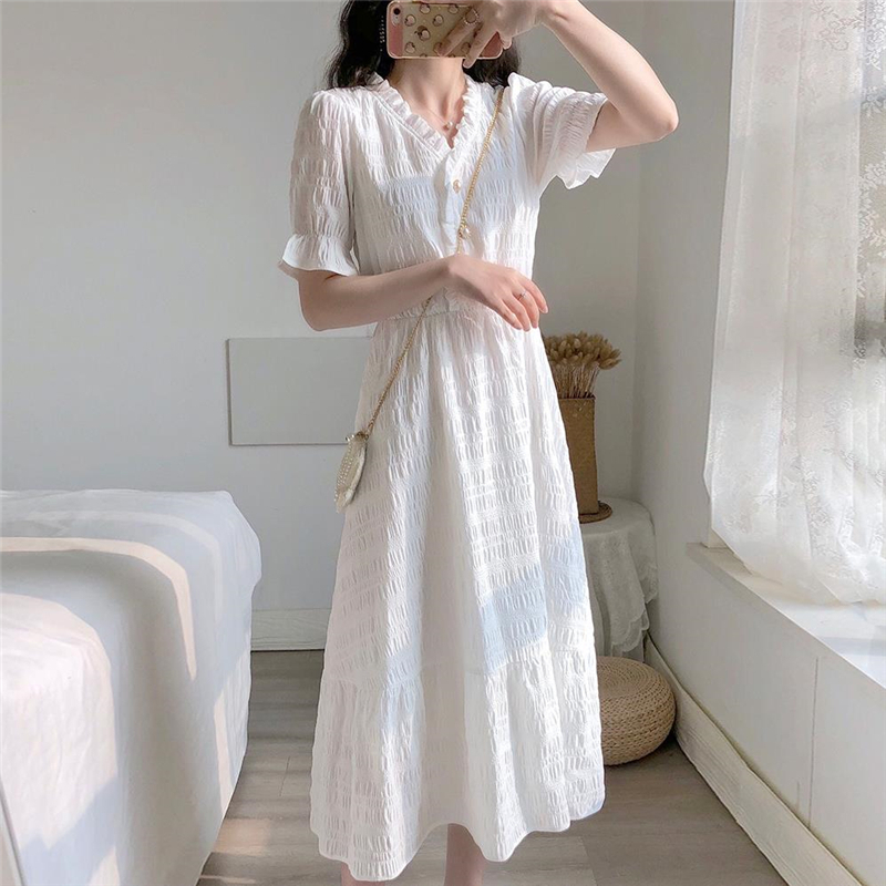 เดรสยาวปานกลาง ชุดเดรสสีขาว ชุดฝรั่งเศส ย้อนยุค - รูปที่ 2