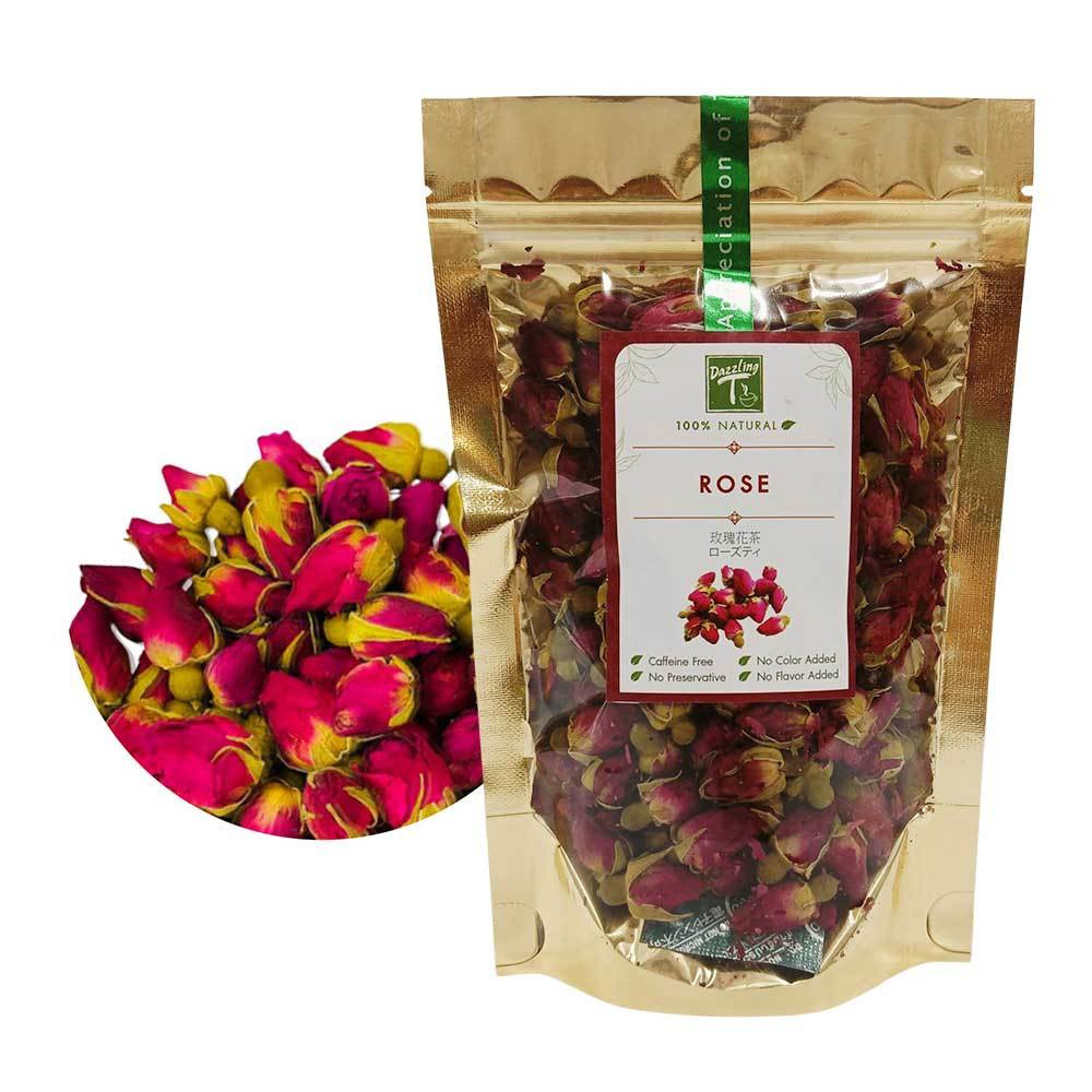 Rose tea dazzling-t ชากุหลาบออร์แกนิคอบแห้ง  ชาดอกไม้ ไม่มีน้ำตาล มาตรฐาน อย. 50g.