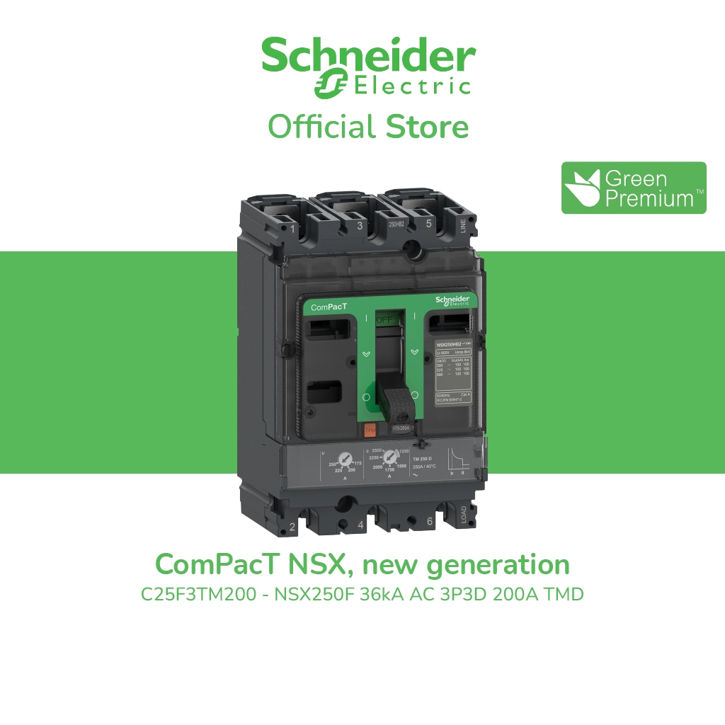 Schneider Electric เซอร์กิตเบรกเกอร์, ComPacT NSX250F, 36kA/415VAC, 3 โพล, TMD ทริปยูนิต 200A