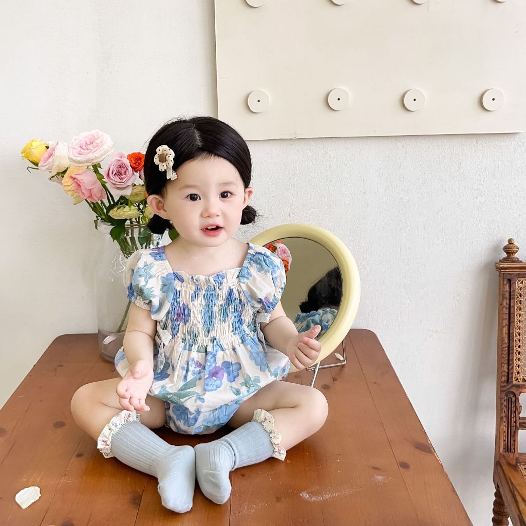 NT Baby – 045 (สินค้าพร้อมส่ง) ชุดเดรส จั๊มสูทรอมเปอร์ ลายดอกไม้ แฟชั่นฤดูร้อน สําหรับเด็กผู้หญิง