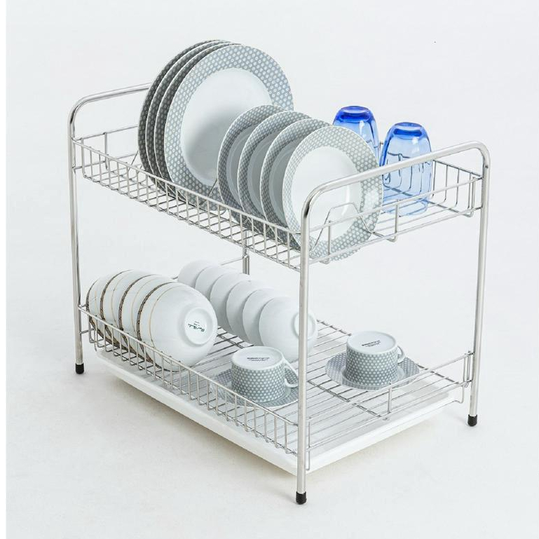 KOWAHOMEWARE S007 ชั้่นคว่ำจานสเตนเลส 2ชั้นใหญ่มีถาดรองน้ำStainless Steel SuS 304 (ไม่รวมที่ใส่ช้อน)