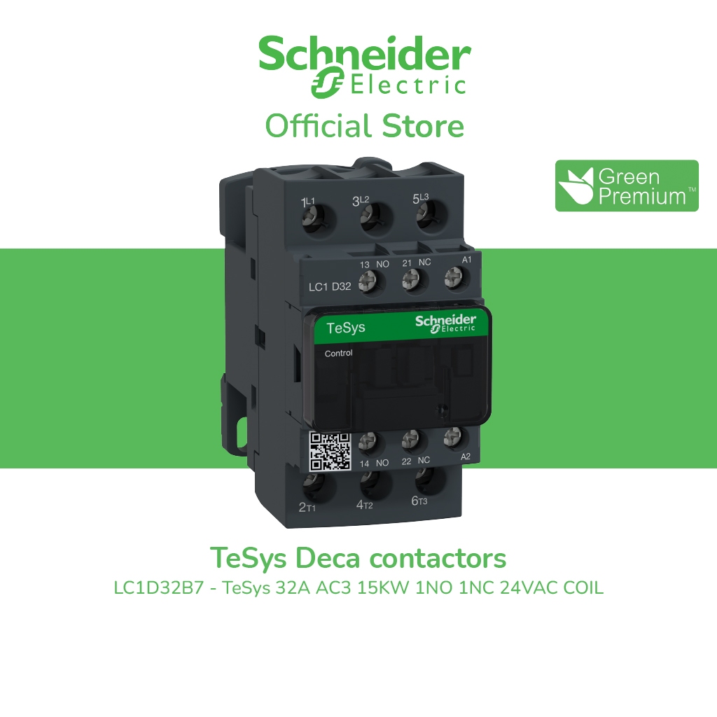 Schneider Electric Contactor, รุ่น Tesys Deca, 3P(3 NO), AC-3/AC-3e, 0 to 440V, 32A, 24VAC 50/60Hz coil