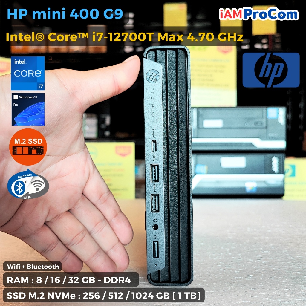 [ประกันศูนย์] แรงสุดๆ คอมพิวเตอร์มินิ HP Pro Mini 400 G9 Core i7-12700T MAX 4.7GHz [Gen10] + SSD M.2 NVMe Windows 11 แท้
