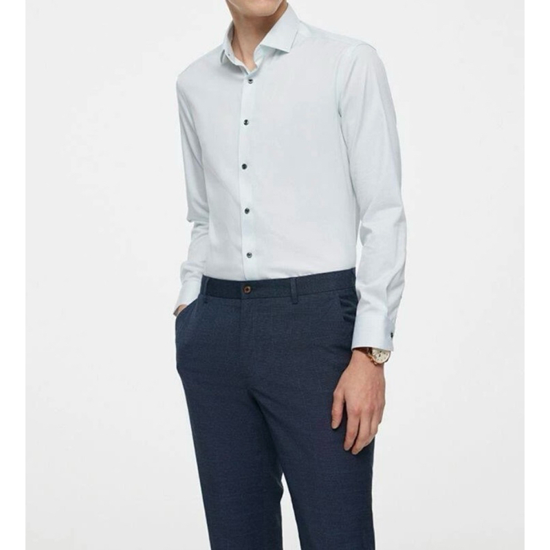 G2000 เสื้อเชิ้ตแขนยาวสีเขียวลายทาง เสื้อเชิ้ตผู้ชายแบบเป็นทางการทรง SMART FIT