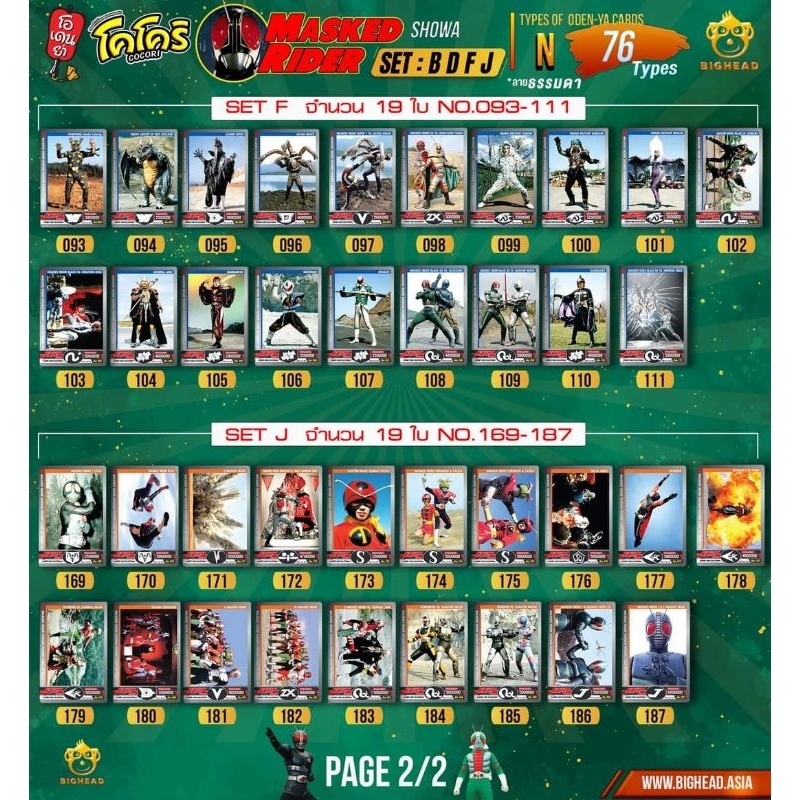 ครบชุด Odenya Card Masked Rider Showa การ์ดระดับ N ครบชุด 76 ใบ การ์ดโอเดนย่า