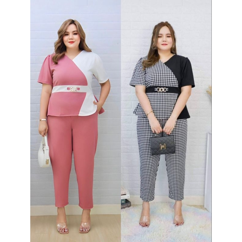 เซ็ตทูโทนแต่งหัวเข็มขัดโซ่ ผ้าวูลเวฟ ยืดใส่สบายไม่ร้อน พร้อมส่ง