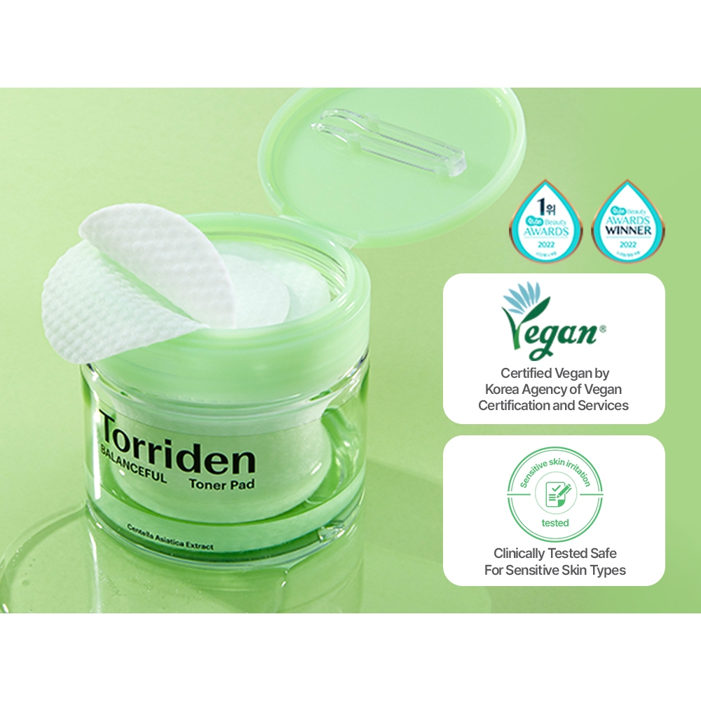[สินค้าของแท้100% พร้อมส่งในทันที] Torriden  Balanceful CICA Toner Pad 60 Pads