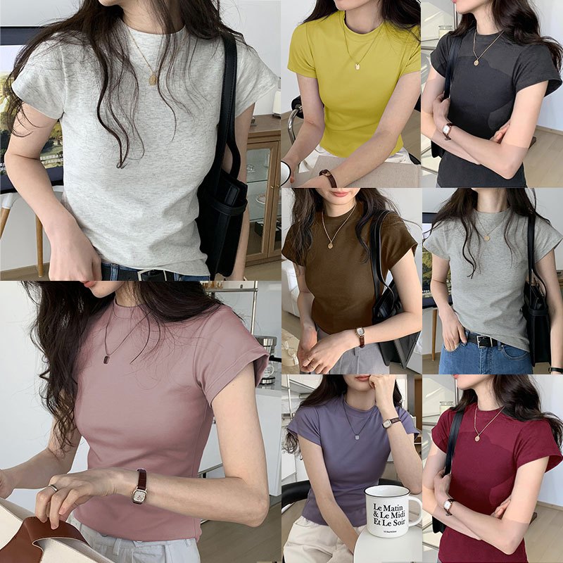 สีพื้นเสื้อยืดคอกลม เสื้อยืดแฟชั่น มีหลายสีให้เลือก สวมใส่สบาย แมทช์ง่ายสุดๆ #11227