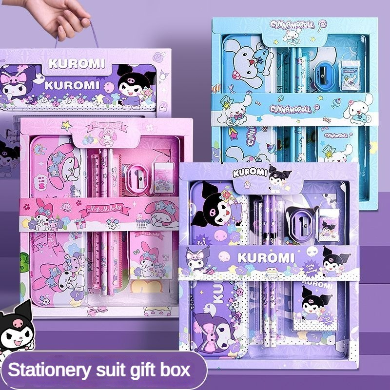 Sanrio ชุดกล่องของขวัญ เครื่องเขียน ไม้บรรทัดดินสอ กบเหลาดินสอ ของขวัญวันเกิด สําหรับนักเรียนประถม kuromi melody Cinnamo