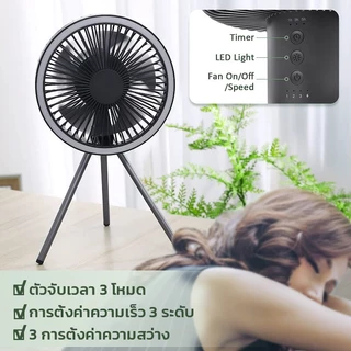 พัดลมแคมป์ปิ้ง 8000/4000Mah พัดลมพกพา USB Camping Fan LED ไฟแคมป์ปิ้ง พัดลมตั้งโต๊ะ 3 in 1
