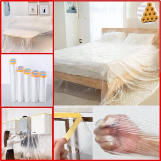 พลาสติกคลุมกันฝุ่นเฟอร์นิเจอร์  ชนิดมีเทปกาวในตัว ป้องกันฝุ่…