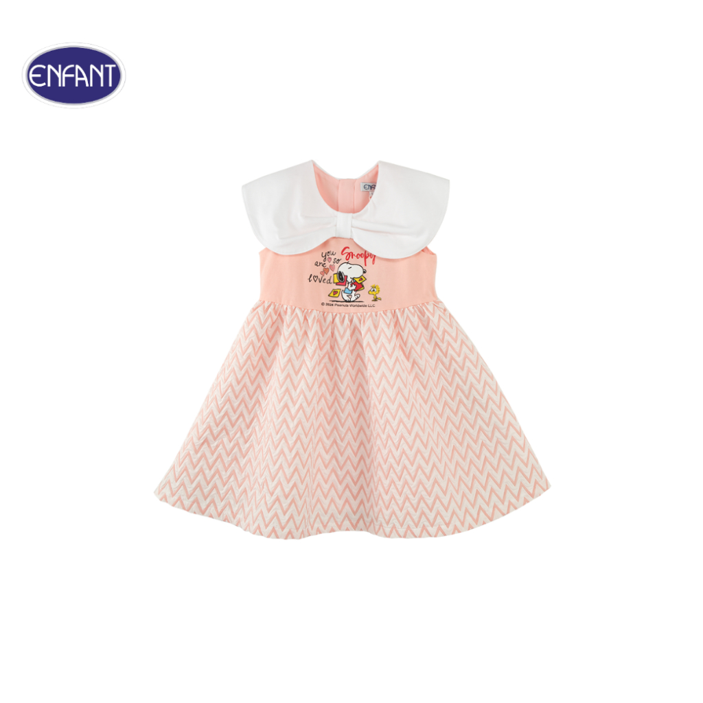 ENFANT (อองฟองต์) ชุดเสื้อกระโปรงแขนกุด สำหรับเด็กอายุ 6-12 เดือน คอลเล็กชั่น สนูปี้ ผ้าคอตตอน 100% สีชมพู
