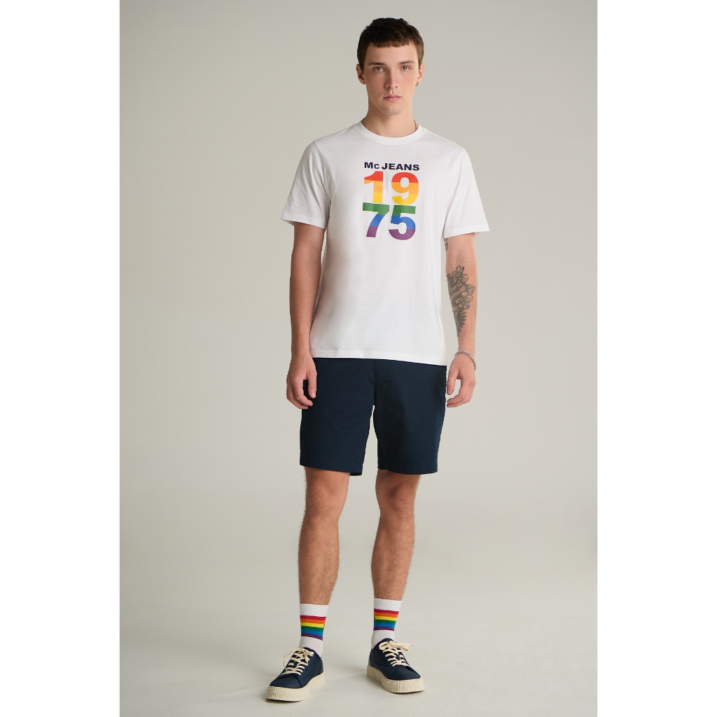 Mc jeans เสื้อยืดแขนสั้นผู้ชาย คอกลม สีขาว MTTZ733