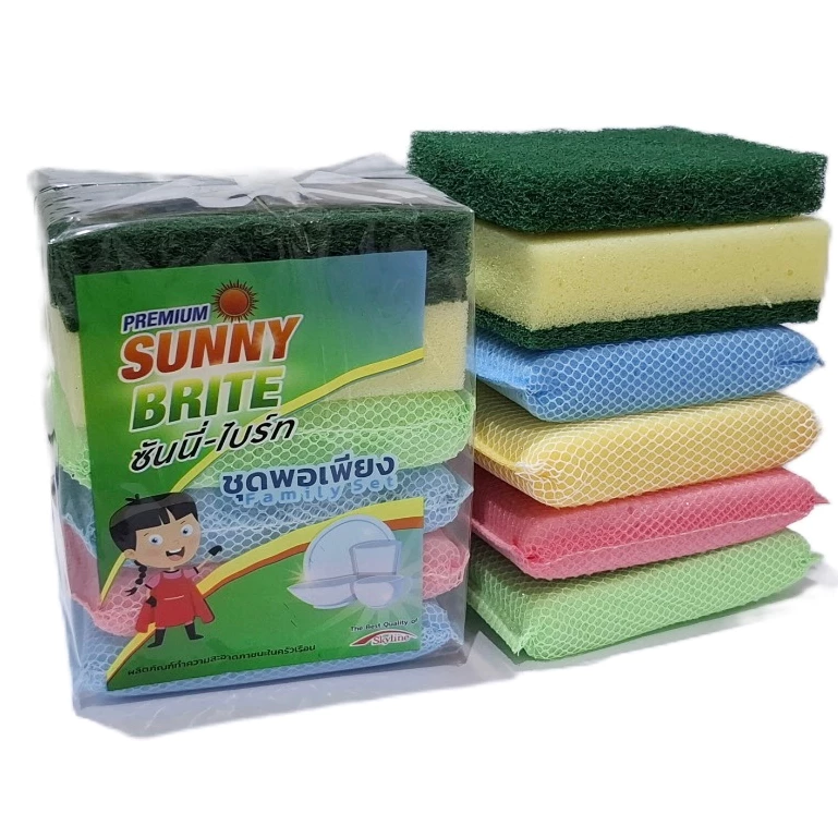 Sunny Brite Family Set ชุดพอเพียง (1 ชุด 6 ชิ้น) รหัสสินค้า 7006 ฟองน้ำตาข่าย ฟองน้ำสองประสงค์,ไบร์ท