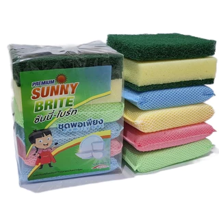 Sunny Brite Family Set ชุดพอเพียง (1 ชุด 6 ชิ้น) รหัสสินค้า 7006 ฟองน้ำตาข่าย ฟองน้ำสองประสงค์,ไบร์ท