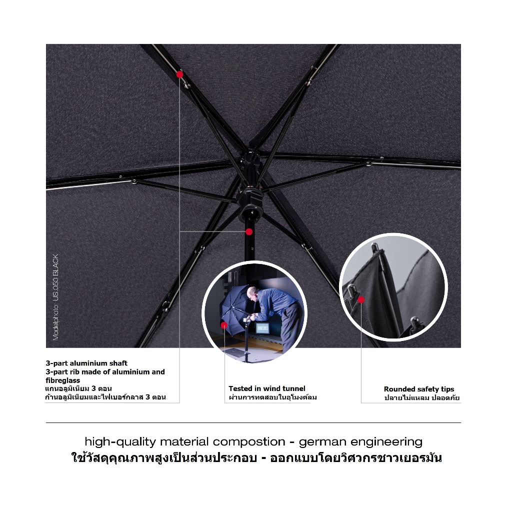 Knirps US.050 ร่มพับเบาพิเศษ UV99 เคลือบ Heat ShieldsTM ลดความร้อน 40% Manual 90cm, 145g รูปที่ 3