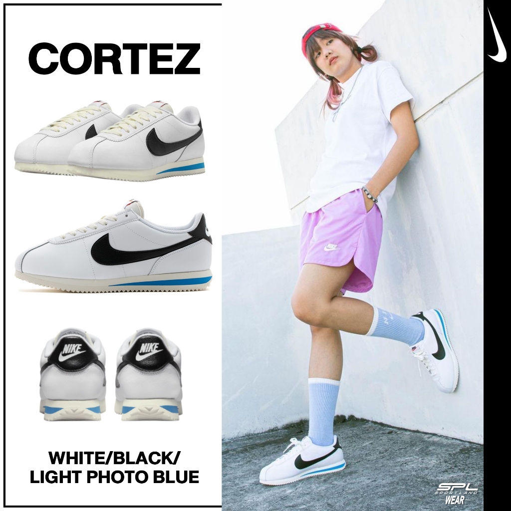 Nike ไนกี้ รองเท้าผ้าใบ รองเท้าแฟชั่น สำหรับผู้หญิง W Cortez White Black Light Photo Blue DN1791-100