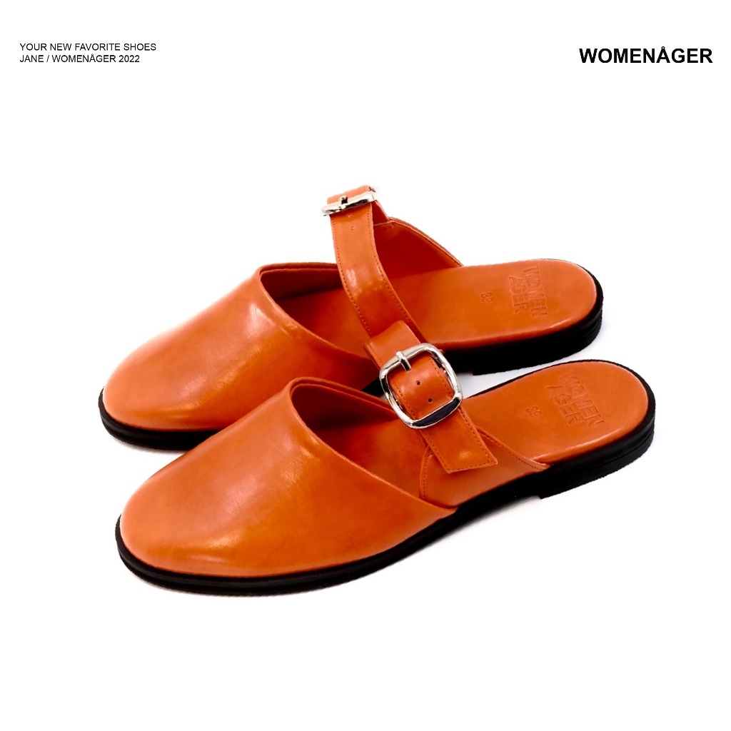 womenager - Jane Tangerine leather รองเท้าแตะคัทชูเปิดส้น สวมใส่ง่าย
