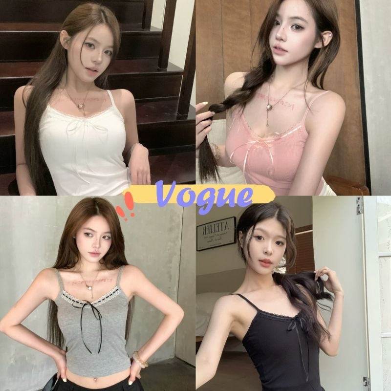 Vogue🌟พร้อมส่ง🌟 เสื้อสายเดี่ยว มีฟองน้ำ สีพื้น ใส่สบาย ผ้าร่องเล็ก ยืดกำลังดี (FY635)