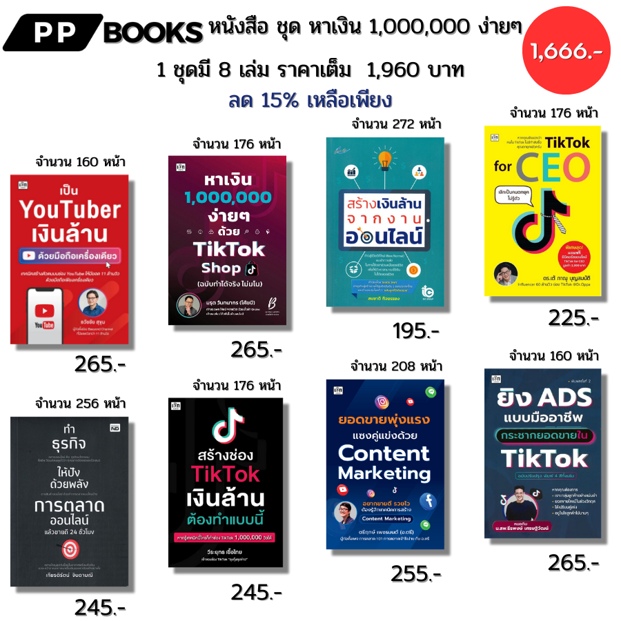 หนังสือ ชุด หาเงิน 1,000,000 ง่ายๆ ด้วย Tiktok Shop I ธุรกิจ ออนไลน์ Ads YouTuber Content Marketing