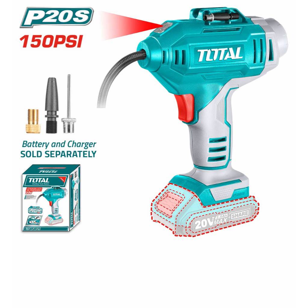 Total ปั๊มลม มินิ แบตเตอรี่ ไร้สาย 20 โวลท์ รุ่น TACLI2001 / TACLI2018 ( 20V Auto Air Compressor )