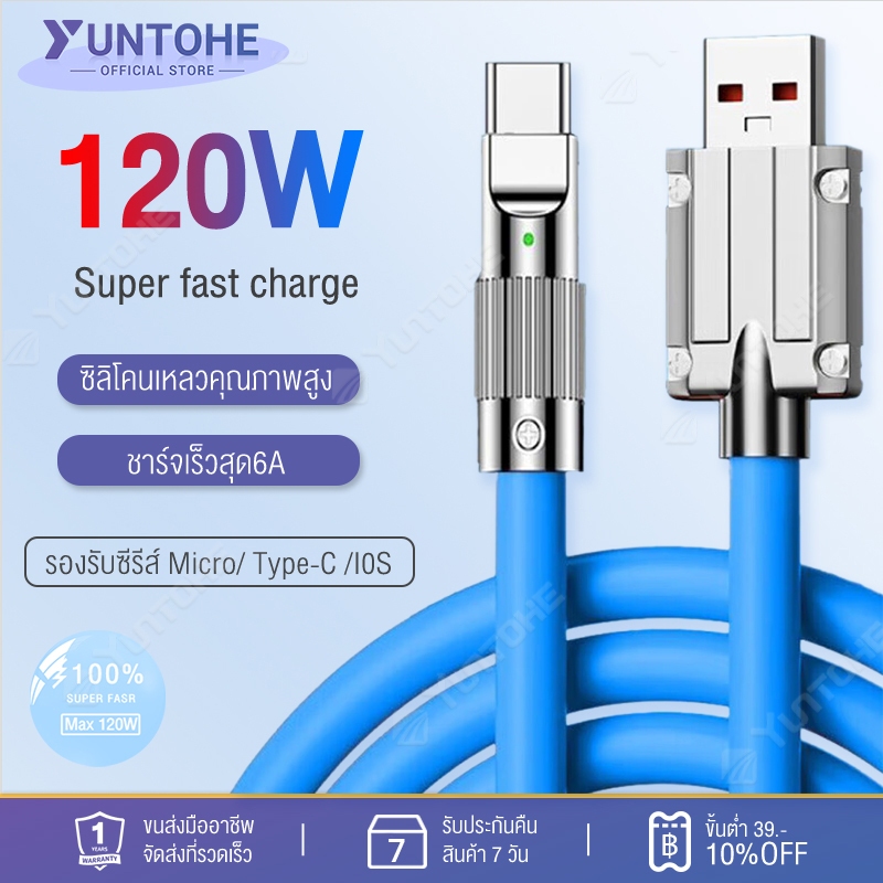สายชาร์จเร็ว iP ชาร์จซุปเปอร์แฟลช 120W ข้อต่ออลูมิเนียมอัลลอยด์ กับ มีไฟLED สายชาร์จแบบหนา สำหรับ iP 14 13 12 11 8 X