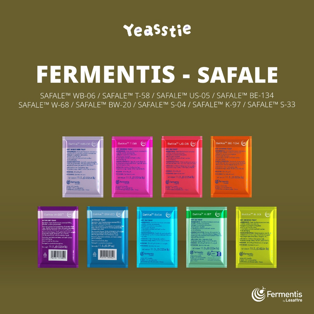 ยีสต์ Fermentis - SafAle S-04, US-05, BE-134, K-97, S-33, T-58, WB-06, W-68, BW-20 ทำเบียร์